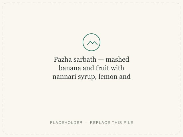 Pazha sarbath — mashed banana and fruit with nannari syrup, lemon and chilled water — photograph